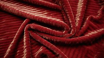 Luxurious Soft Deep Red Folded Velvet Fabric with Textured Pattern on Wrinkled Surface Closeup photo