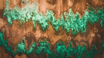 Abstract Aerial View of Copper Terrain with Vibrant Green Mineral Deposits and Organic Patterns photo