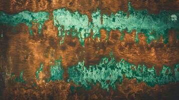 Abstract Textured Copper and Green Oxidation Pattern with Irregular Artistic Streaks on Metallic Surface photo