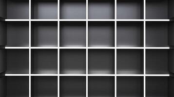 Modern Black Cubical Shelf with Symmetrical White Dividers in Minimalistic Design photo