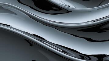 Abstract Metallic Black and Silver Wavy Pattern Reflective Surface Modern Minimalistic Background photo