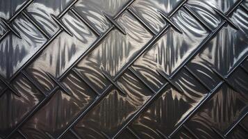 Closeup of Shiny Black Textured Metal Pattern with Geometric Zigzag Design and Reflective Surface photo