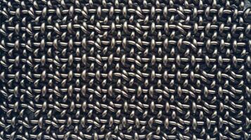 Closeup of Interwoven Metallic Chain Links with Silver and Gray Tones Textured Background photo