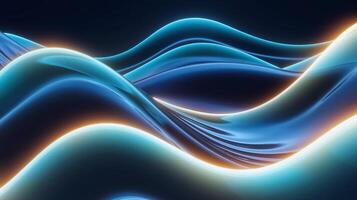 Abstract Illuminated Blue Waves with Orange Glowing Edges on Dark Background work photo