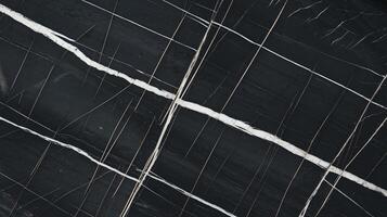 Closeup of Black Stone Surface with White and Gold Veins Abstract Natural Pattern Texture Background photo
