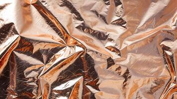 Shiny Wrinkled Copper Foil Texture with Metallic Surface and Warm Orange Tint for Design Backgrounds photo