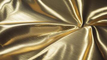 Closeup of Shiny Textured Metallic Gold Fabric in Wrinkled Pattern with Reflective Surface photo
