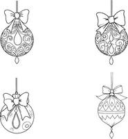 Hand drawn doodle illustration Christmas tree decoration with patterns and ribbon for coloring page vector