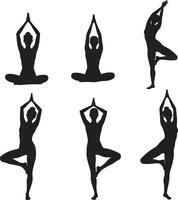Set of Yoga Silhouette Design icon illustration isolated on white background vector