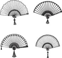 Hand drawn line art Folding semicircular fan illustration set collection for coloring page vector