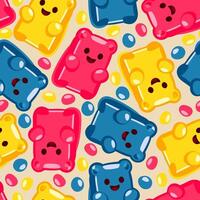 seamless pattern with bright gummy bears on light background vector