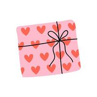 Gift wrapped in pink paper with heart patterns, ideal for celebrations or special occasions vector