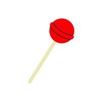 Bright red lollipop with a stick on a white background showcasing sweet treat simplicity vector