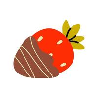 Bright red strawberry dipped in chocolate with decorative swirl pattern on a white background vector