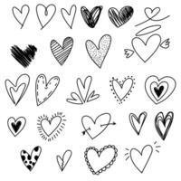 set of hearts drawn by hand vector