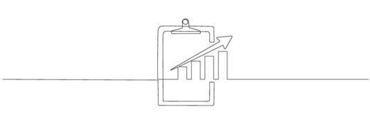 Clipboard with a single continuous line chart. . illustration of business growth. Single line histogram upward arrow. editable illustration. vector