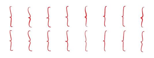Set of square brackets , red quotes hand drawn with chalk, or pencil. Vintage braces. Typographic symbol , a calligraphic frame for quotations. illustration vector