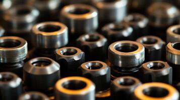 Close up of collets and tool holders for cnc machines, representing manufacturing and precision engineering photo