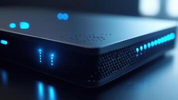 Futuristic network server operating with led indicators blinking photo