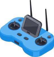 Remote control featuring a built in display for real time feedback and dual antennas, designed in sleek blue for enhanced connectivity in aerial photography and videography vector