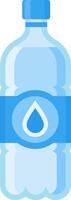 Refreshing and pure water is contained in a plastic bottle, featuring a blue label with a prominent drop icon, symbolizing hydration and quality vector