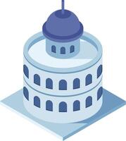 Modern government building with a circular shape and a blue dome, featuring arched windows and a flat roof, viewed from an isometric perspective, ideal for architectural or civic projects vector