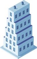 Modern isometric skyscraper with blue windows rising towards the sky, representing urban architecture and business growth in a contemporary digital art style vector