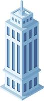 Isometric skyscraper rising with a prominent antenna against a clean white background, ideal for enhancing urban and architectural projects with a modern touch vector