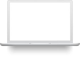 Modern silver laptop featuring a blank screen, patiently waiting for incoming messages against a clean white background, casting a subtle shadow beneath its sleek design vector