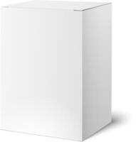 Realistic white closed box casting a soft shadow on a clean white surface, providing an ideal backdrop for displaying product packaging designs and branding concepts vector