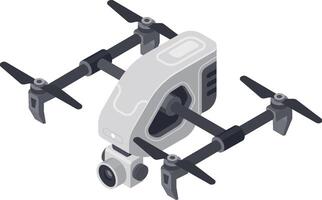 Professional camera drone hovering, showing camera and propellers, with modern and futuristic design, isometric view, perfect for aerial photography and videography vector