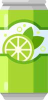 Refreshing soda in a green aluminum can with lime slice and mint leaves, perfect for a hot summer day, offering a cool and flavorful beverage vector
