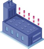 Isometric illustration representing a modern factory building with smoking chimneys polluting the environment, symbolizing industrial production and its impact on the planet vector