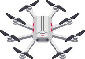 Modern hexacopter drone flying gracefully through the air, featuring rotating propellers and highlighting advanced technology, exceptional maneuverability, and innovative design vector