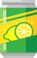 Close up of a vibrant aluminum can featuring lemon slices and sparkling bubbles, conveying the refreshing and citrusy nature of the beverage contained within vector