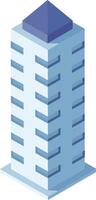 Modern skyscraper featuring a striking blue pyramid roof, towering in an isometric view, embodying the essence of urban architecture and the concept of a vibrant business center vector