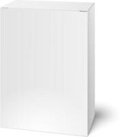 Realistic white blank vertical closed box mockup casting shadow on white background, ideal for product packaging presentation or branding design vector