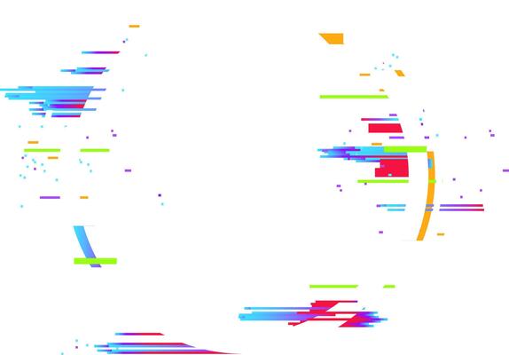 Colorful digital distortion effect resembling a glitch or signal loss, created with pixel sorting and offsetting techniques on a clean white background