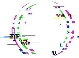 Pixel sorting effect creating colorful abstract circular shapes with glitches and distortions on a clean white background, ideal for digital art, graphic design, and modern technology projects vector