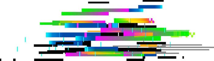 Digital distortion generating a glitch effect with colorful horizontal lines and pixelated squares, ideal for technology, internet or error concepts vector