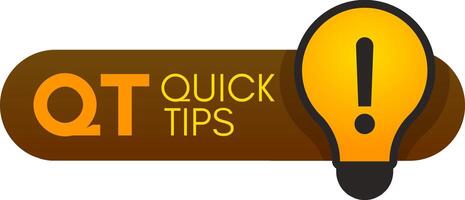 Brown horizontal button featuring quick tips in orange alongside a stylized yellow lightbulb with an exclamation mark, symbolizing efficient advice and helpful suggestions vector