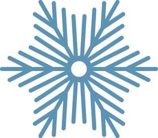 Minimalist illustration of a stylized six pointed snowflake with thin lines and rounded tips, radiating from a central circle, evoking winter, christmas, and cold temperatures vector