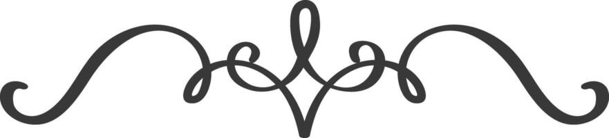 Elegant swirl flourish creating a heart shape, beautifully dividing two symmetrical curves, perfect for enhancing wedding invitations or adding a romantic touch to various projects vector