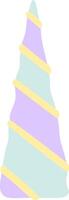 Purple and turquoise unicorn horn with yellow stripes swirling around it, isolated on a white background, representing magic, fantasy, and fairytale concepts vector