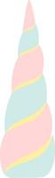 Magical unicorn horn spiraling upwards, featuring pastel pink and blue hues with delicate yellow stripes, creating a whimsical and enchanting design vector