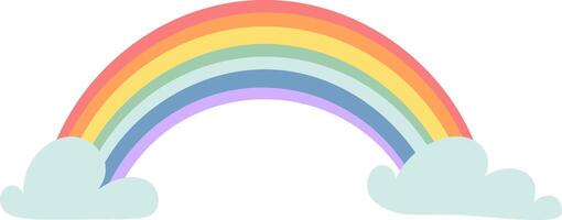 Colorful rainbow arching over stylized clouds creating a cheerful and dreamy atmosphere, ideal for children's illustrations, fantasy designs, or weather related projects vector