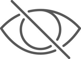 Simple, gray, crossed out eye icon symbolizing blindness, invisibility, or lack of vision, ideal for conveying concepts related to sightlessness, privacy, or hidden information vector