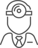 Doctor wearing a headlamp and tie, representing medical examination and healthcare, minimalist line icon design suitable for various applications vector