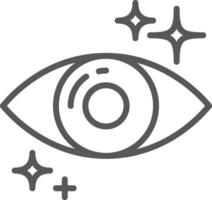 Simple, thick line icon of an eye with sparkles surrounding it, representing health, good vision and ophthalmology, isolated on white background vector