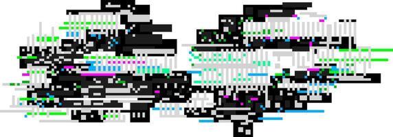 Colorful pixel sorting effect distorting a digital image, creating an abstract glitch art composition with black, white, green, blue and magenta mosaic tiles vector